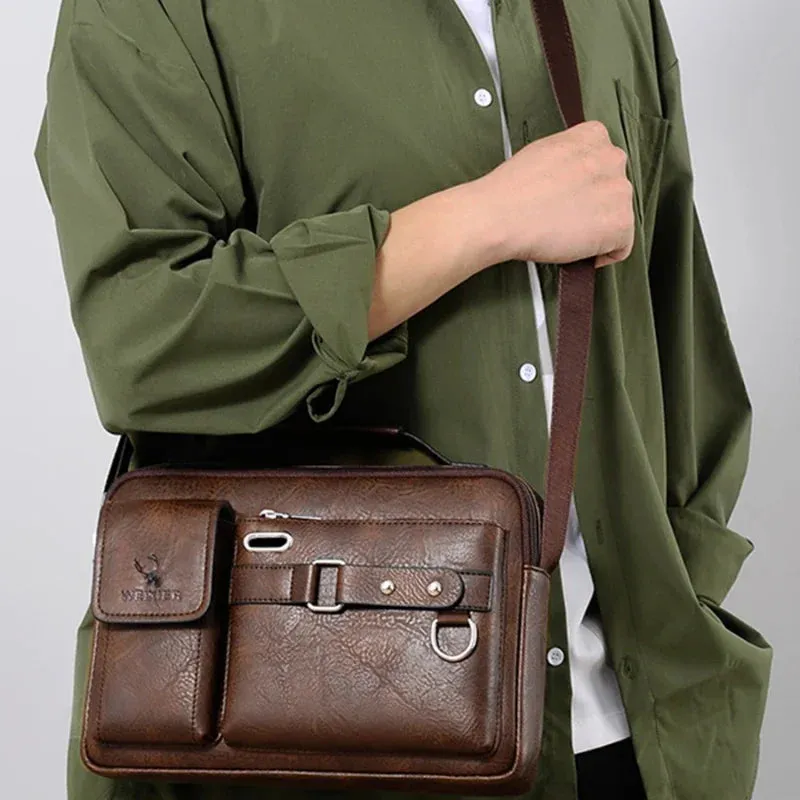 Men's Large-capacity Leather Messenger Bag Men Crossbody Bags Waterproof Shoulder Bags Multifunction Travel Work Business Handbags