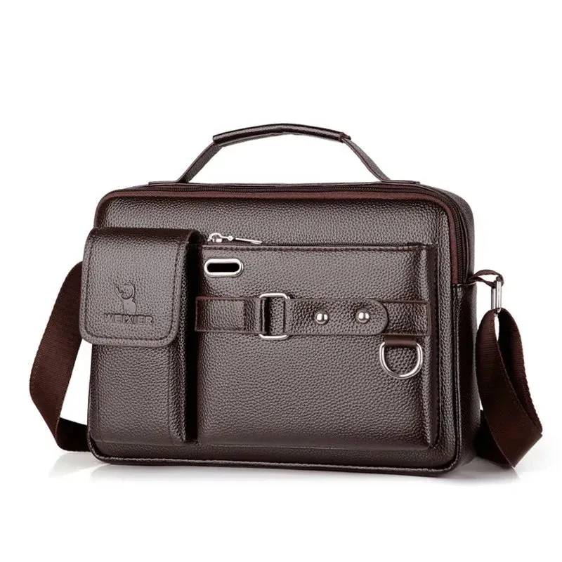 Men's Large-capacity Leather Messenger Bag Men Crossbody Bags Waterproof Shoulder Bags Multifunction Travel Work Business Handbags