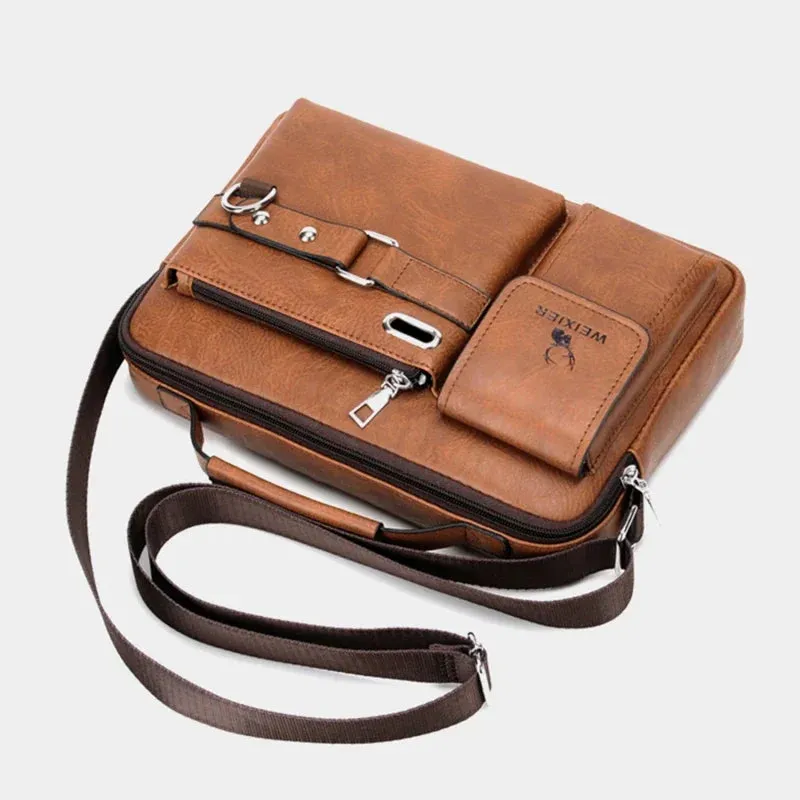Men's Large-capacity Leather Messenger Bag Men Crossbody Bags Waterproof Shoulder Bags Multifunction Travel Work Business Handbags