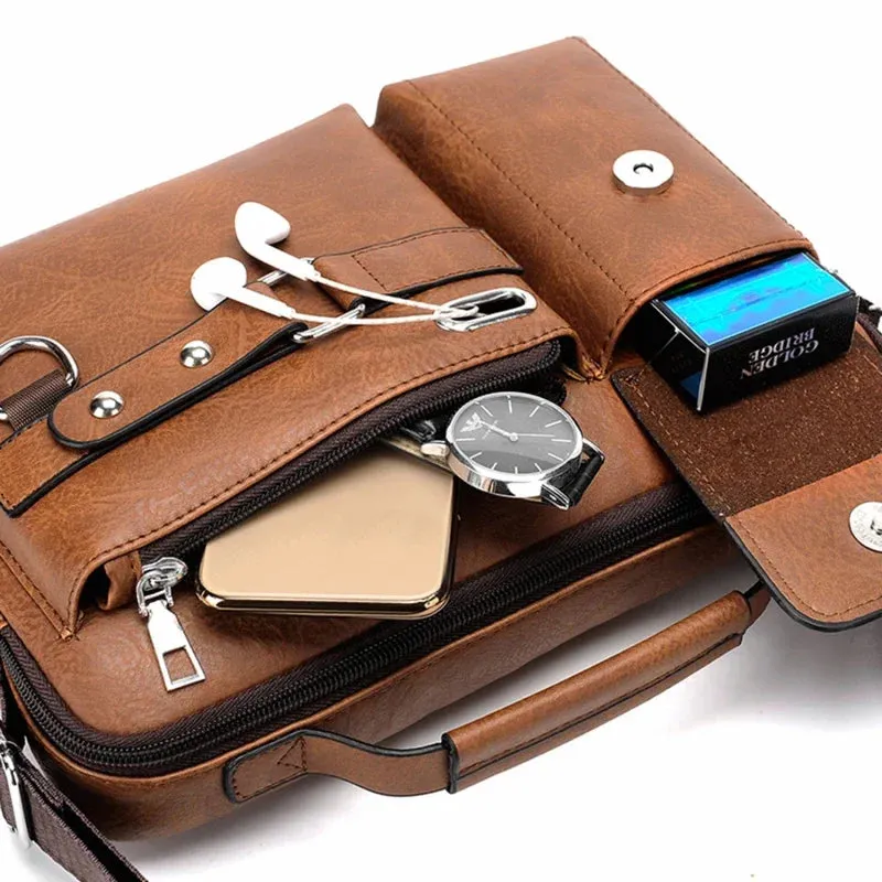Men's Large-capacity Leather Messenger Bag Men Crossbody Bags Waterproof Shoulder Bags Multifunction Travel Work Business Handbags