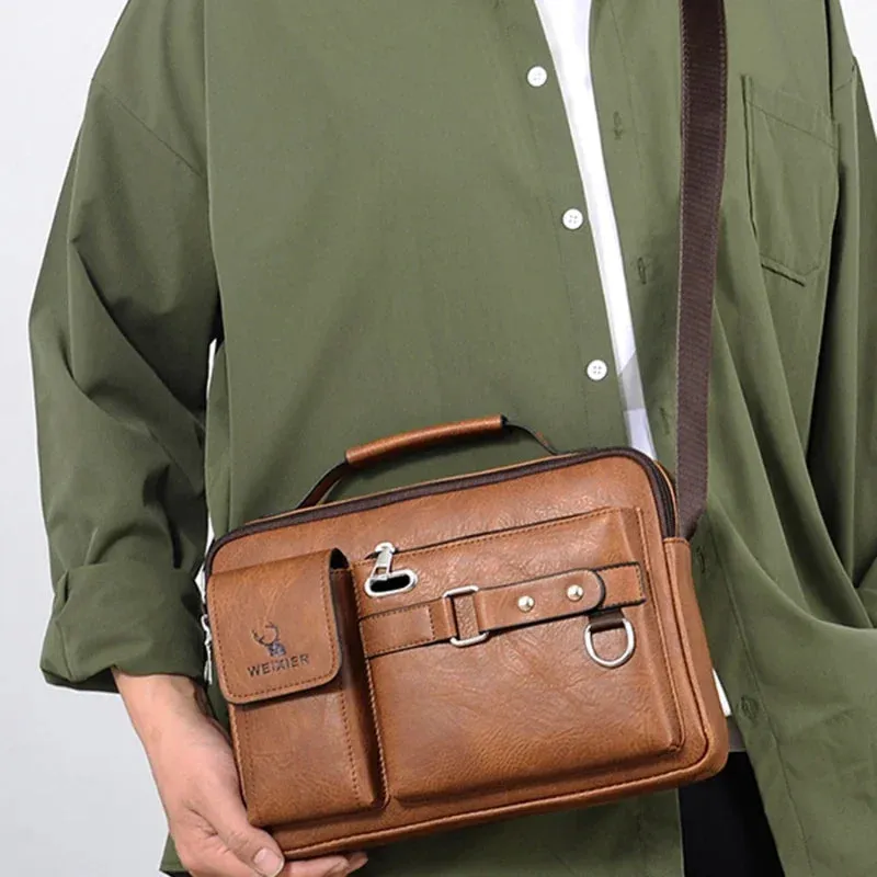 Men's Large-capacity Leather Messenger Bag Men Crossbody Bags Waterproof Shoulder Bags Multifunction Travel Work Business Handbags