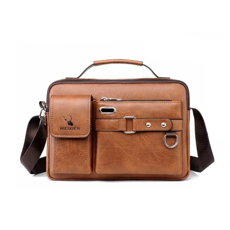 Men's Large-capacity Leather Messenger Bag Men Crossbody Bags Waterproof Shoulder Bags Multifunction Travel Work Business Handbags