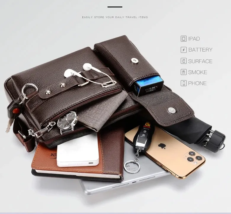 Men's Large-capacity Leather Messenger Bag Men Crossbody Bags Waterproof Shoulder Bags Multifunction Travel Work Business Handbags