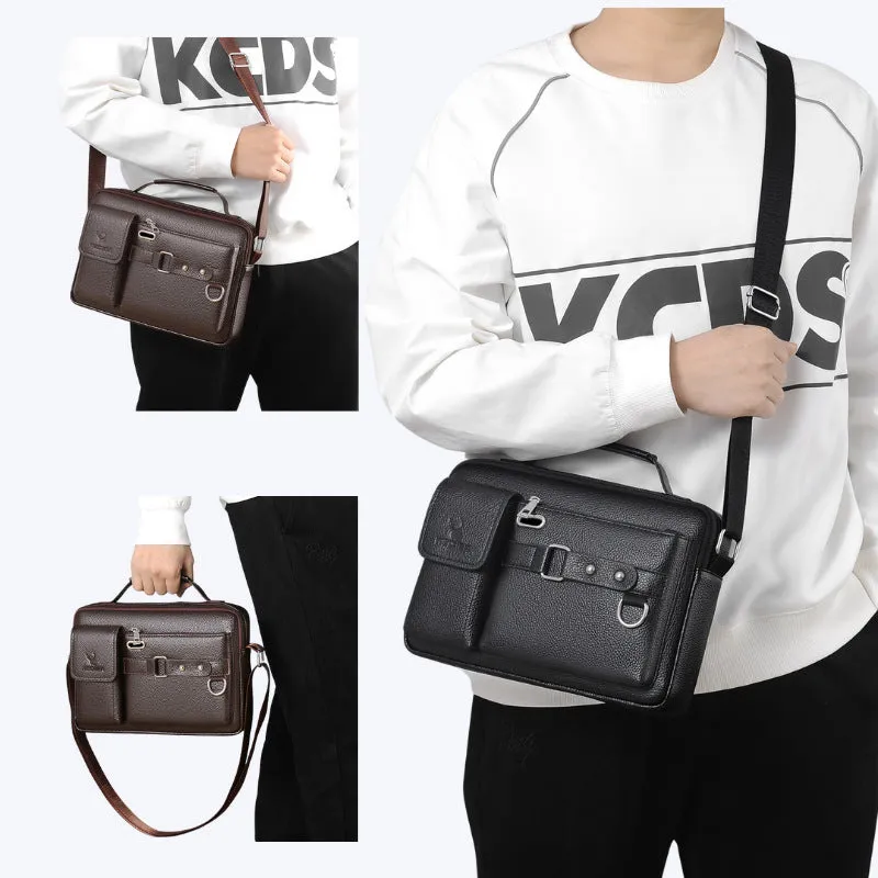 Men's Large-capacity Leather Messenger Bag Men Crossbody Bags Waterproof Shoulder Bags Multifunction Travel Work Business Handbags