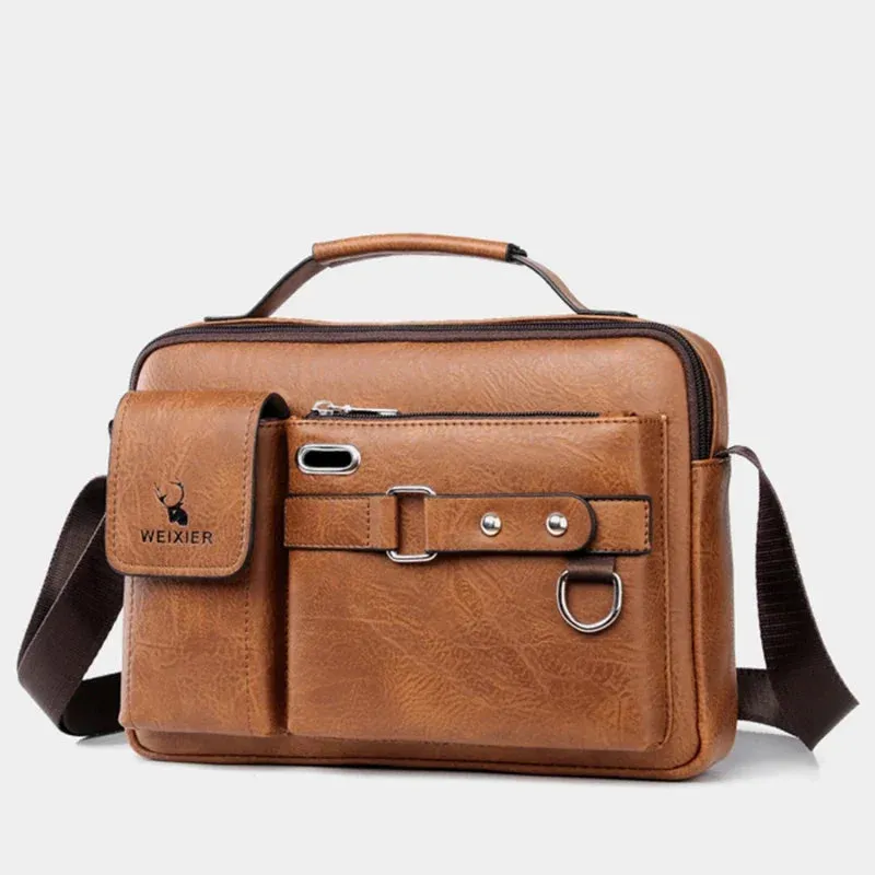 Men's Large-capacity Leather Messenger Bag Men Crossbody Bags Waterproof Shoulder Bags Multifunction Travel Work Business Handbags