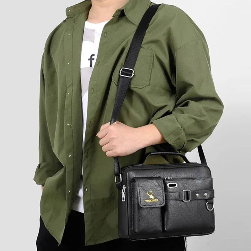 Men's Large-capacity Leather Messenger Bag Men Crossbody Bags Waterproof Shoulder Bags Multifunction Travel Work Business Handbags
