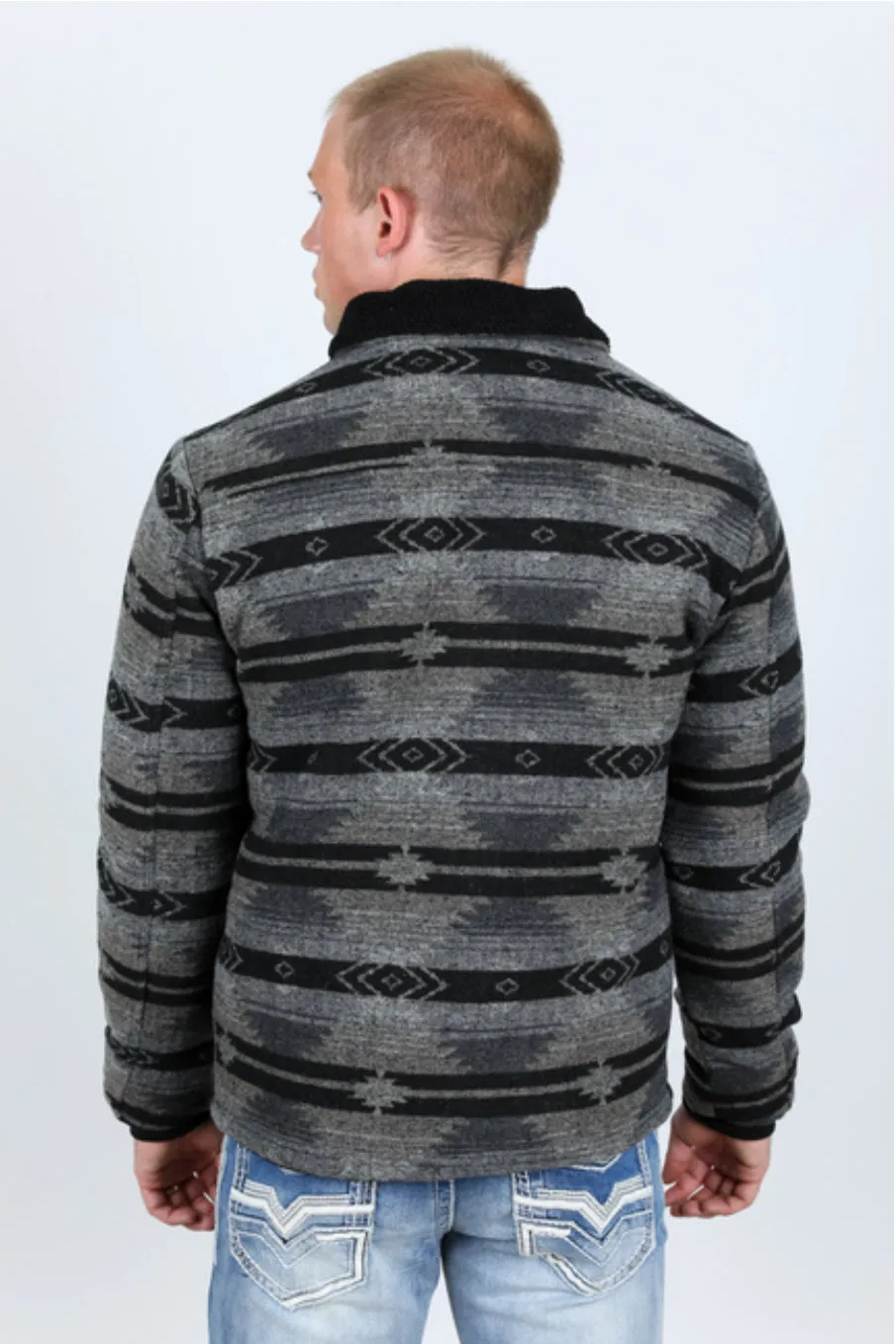 Men’s Platini Black Ethnic Aztec Quilted Fur Lined Jacket