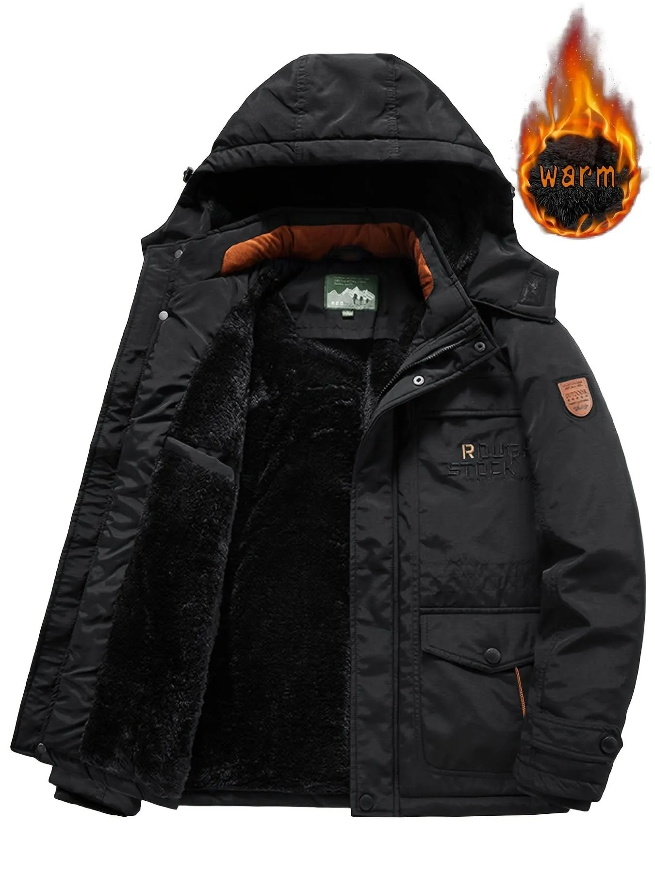 Men's Water-Resistant Softshell Jacket With Hood, Fleece Lining, Multiple Pockets, And Adjustable Hem For Outdoor And Casual Wear