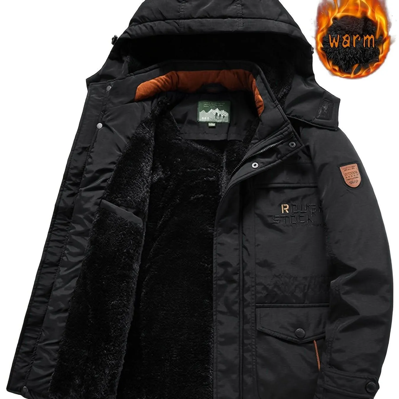 Men's Water-Resistant Softshell Jacket With Hood, Fleece Lining, Multiple Pockets, And Adjustable Hem For Outdoor And Casual Wear