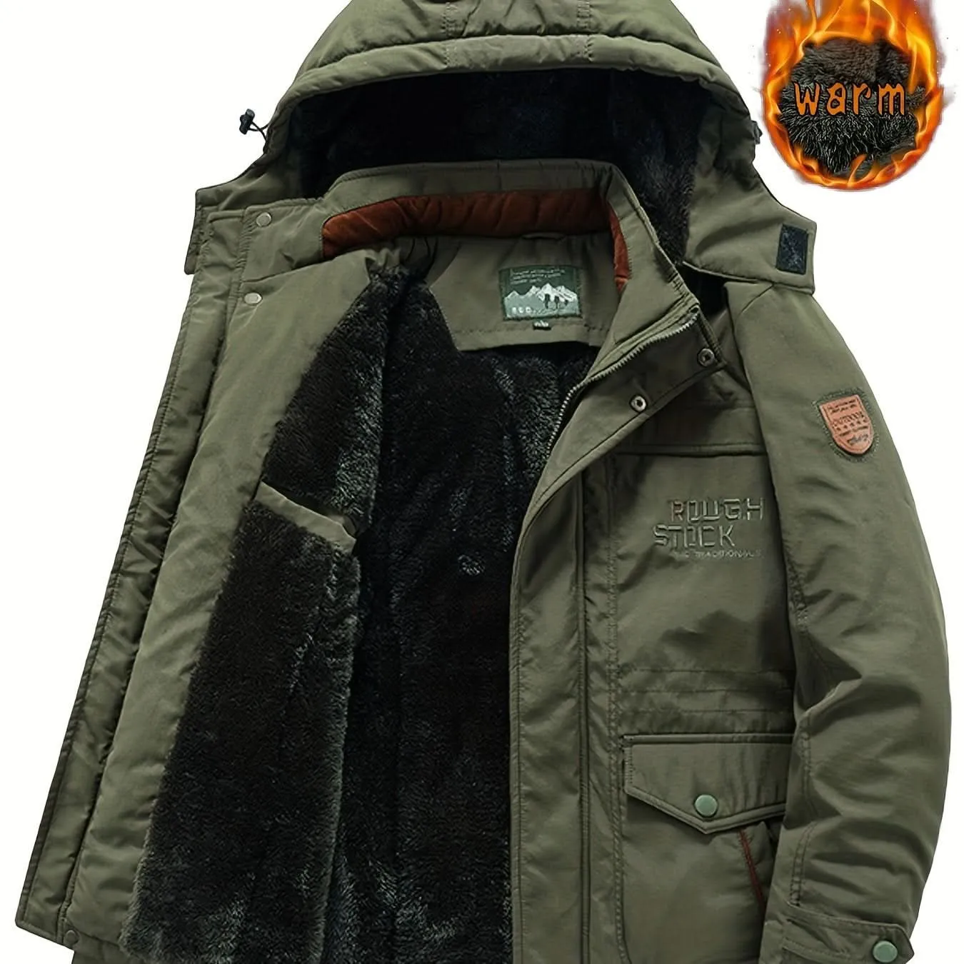 Men's Water-Resistant Softshell Jacket With Hood, Fleece Lining, Multiple Pockets, And Adjustable Hem For Outdoor And Casual Wear