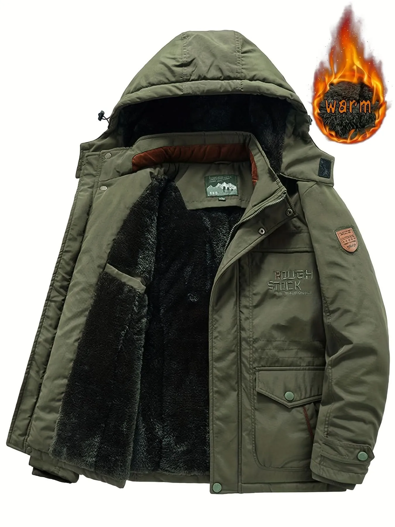 Men's Water-Resistant Softshell Jacket With Hood, Fleece Lining, Multiple Pockets, And Adjustable Hem For Outdoor And Casual Wear