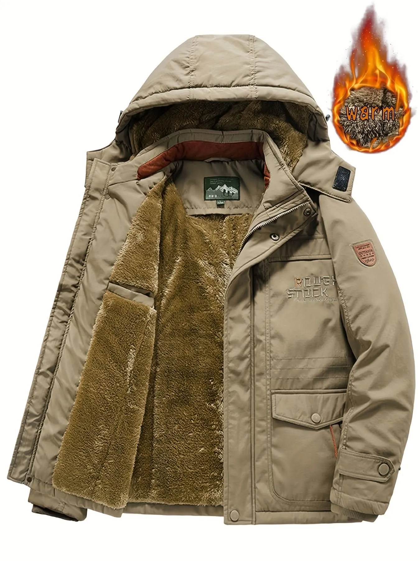 Men's Water-Resistant Softshell Jacket With Hood, Fleece Lining, Multiple Pockets, And Adjustable Hem For Outdoor And Casual Wear
