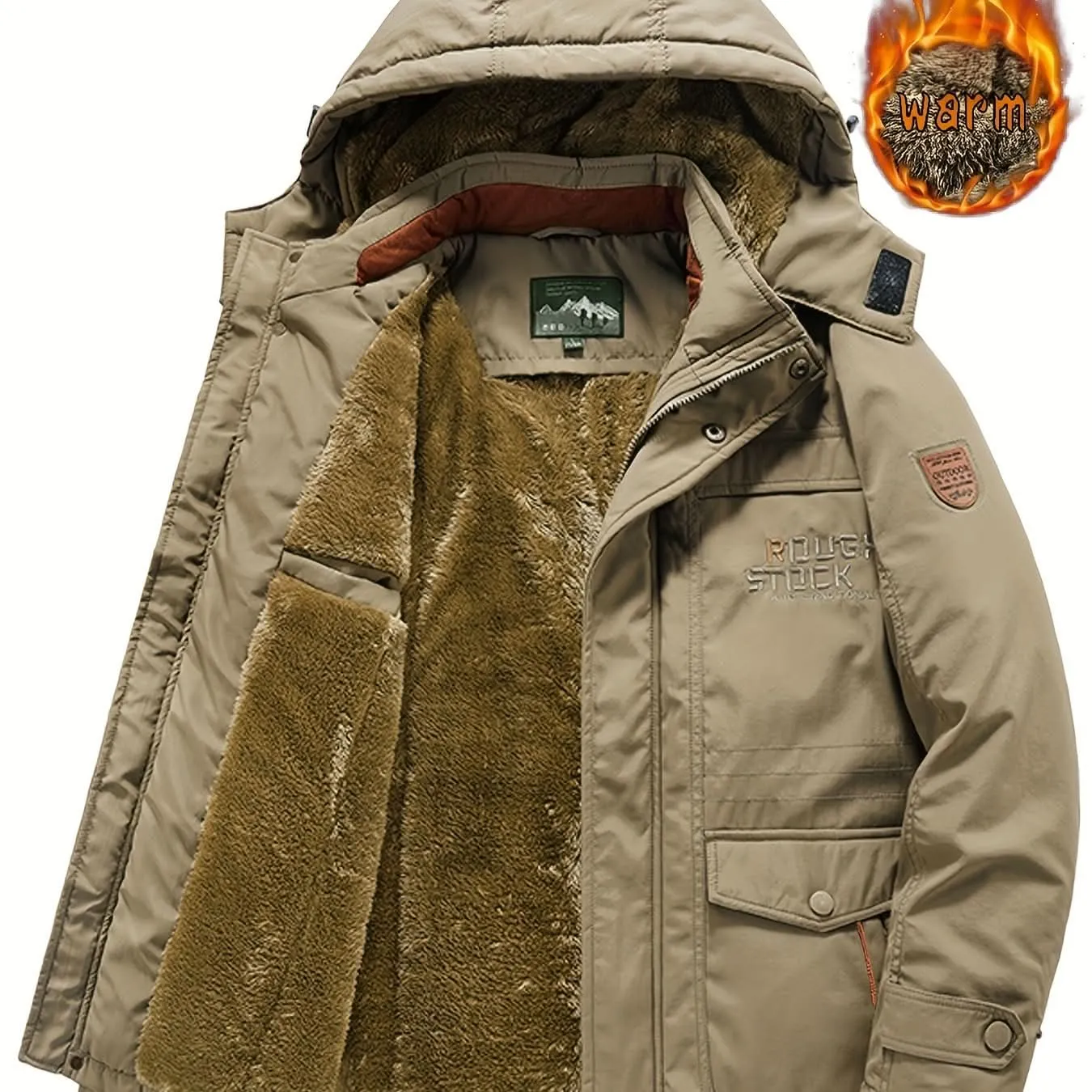 Men's Water-Resistant Softshell Jacket With Hood, Fleece Lining, Multiple Pockets, And Adjustable Hem For Outdoor And Casual Wear