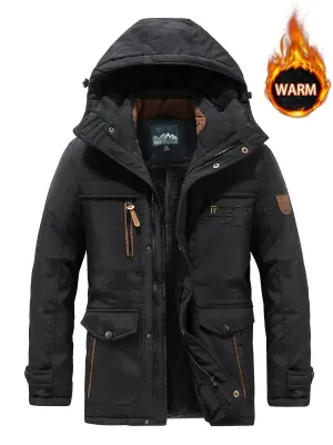 Men's Water-Resistant Softshell Jacket With Hood, Fleece Lining, Multiple Pockets, And Adjustable Hem For Outdoor And Casual Wear