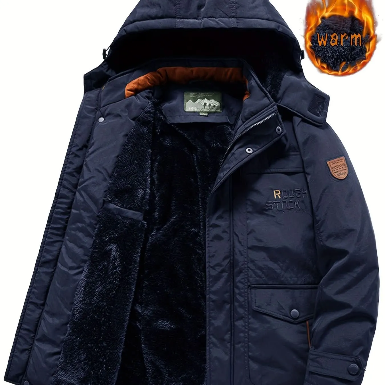 Men's Water-Resistant Softshell Jacket With Hood, Fleece Lining, Multiple Pockets, And Adjustable Hem For Outdoor And Casual Wear