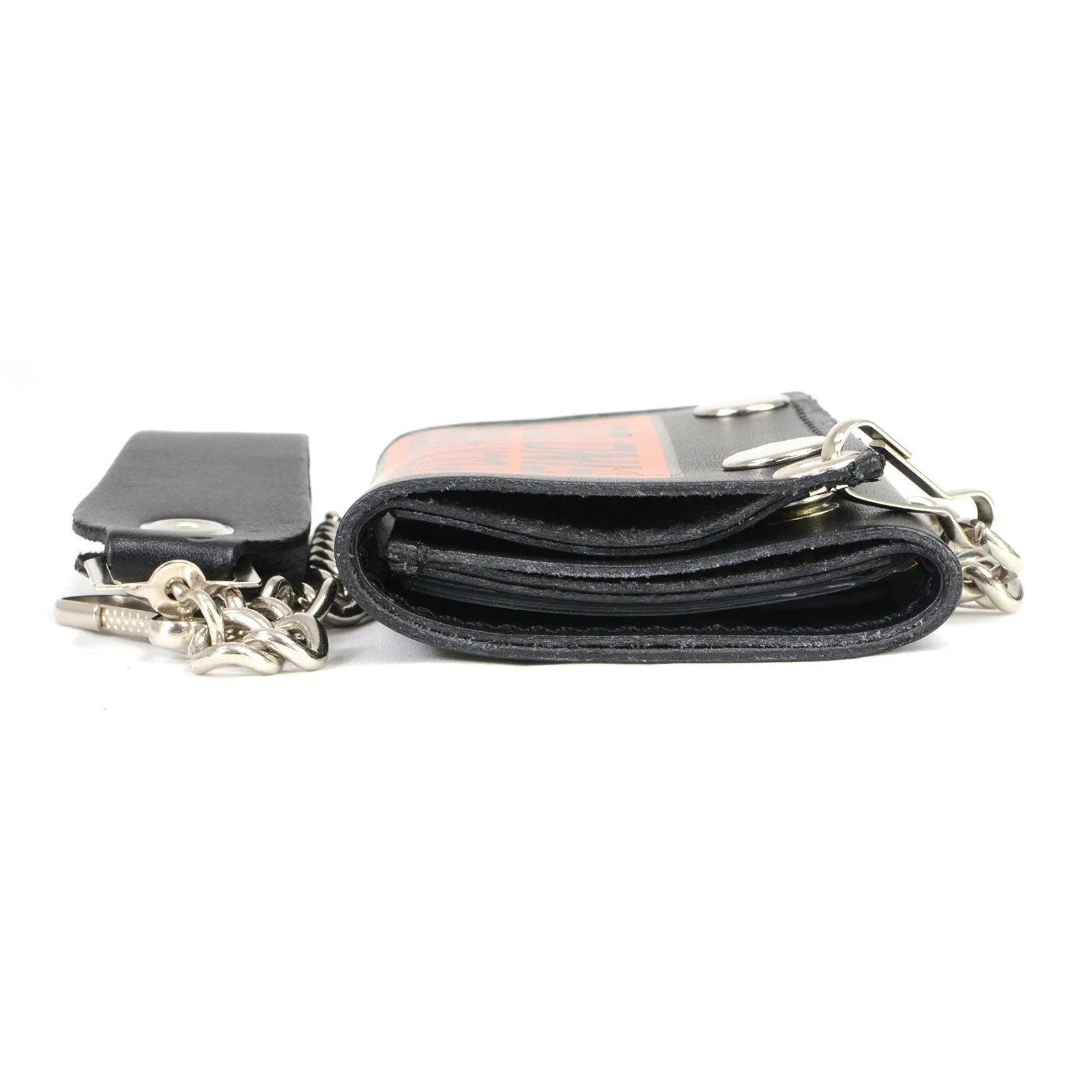 MLW7841 Men's 4” Black Leather Biker Wallet - Tri-Fold Anti-Theft Stainless Steel Chain w/ "F.A.F.O"
