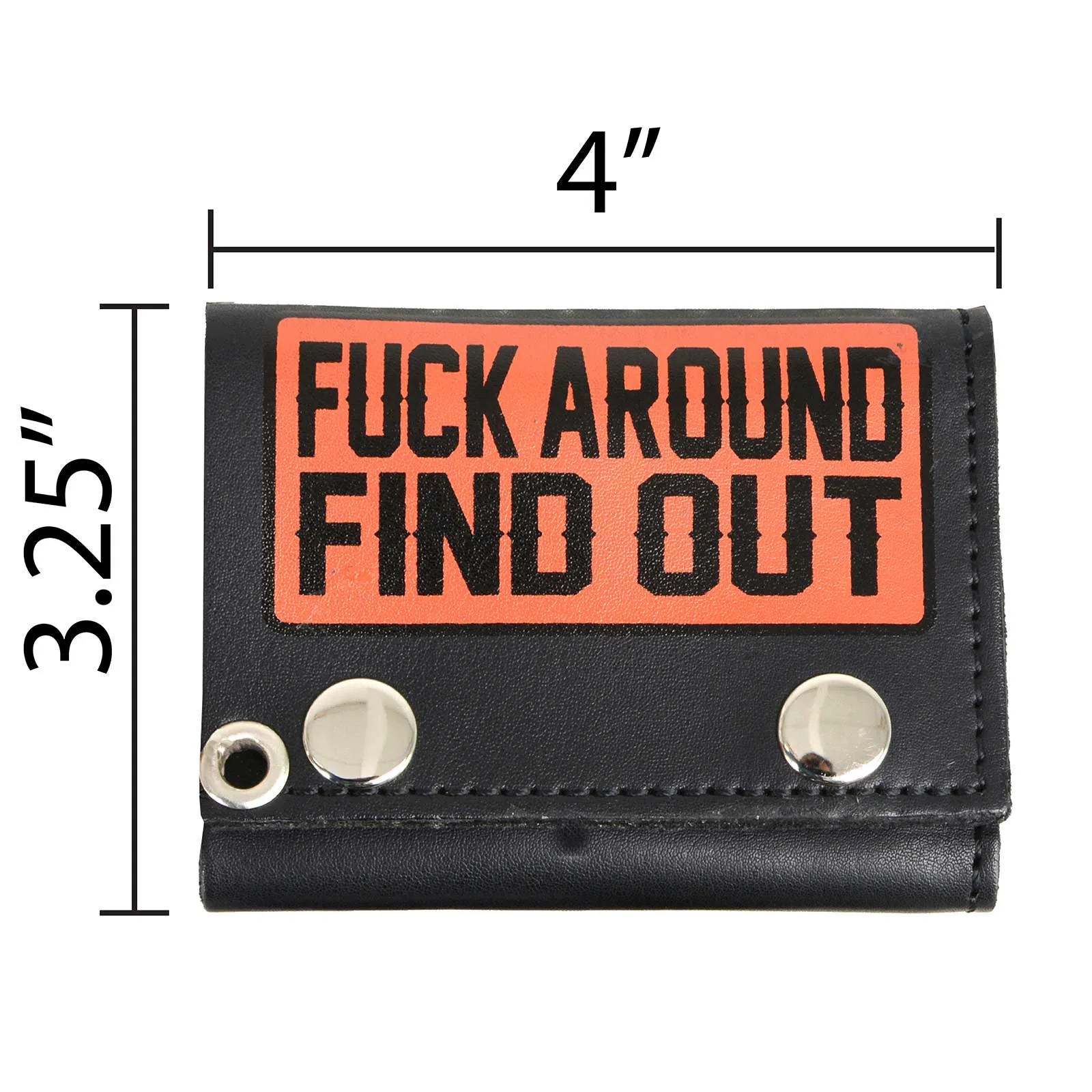 MLW7841 Men's 4” Black Leather Biker Wallet - Tri-Fold Anti-Theft Stainless Steel Chain w/ "F.A.F.O"