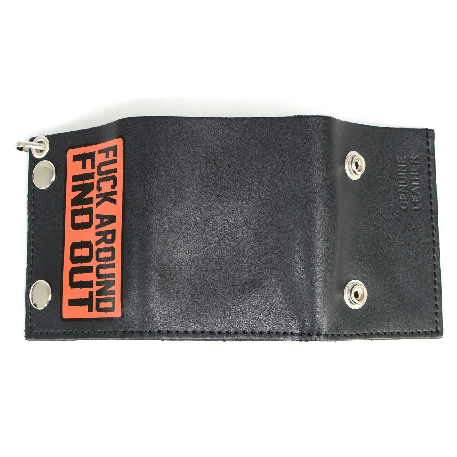 MLW7841 Men's 4” Black Leather Biker Wallet - Tri-Fold Anti-Theft Stainless Steel Chain w/ "F.A.F.O"