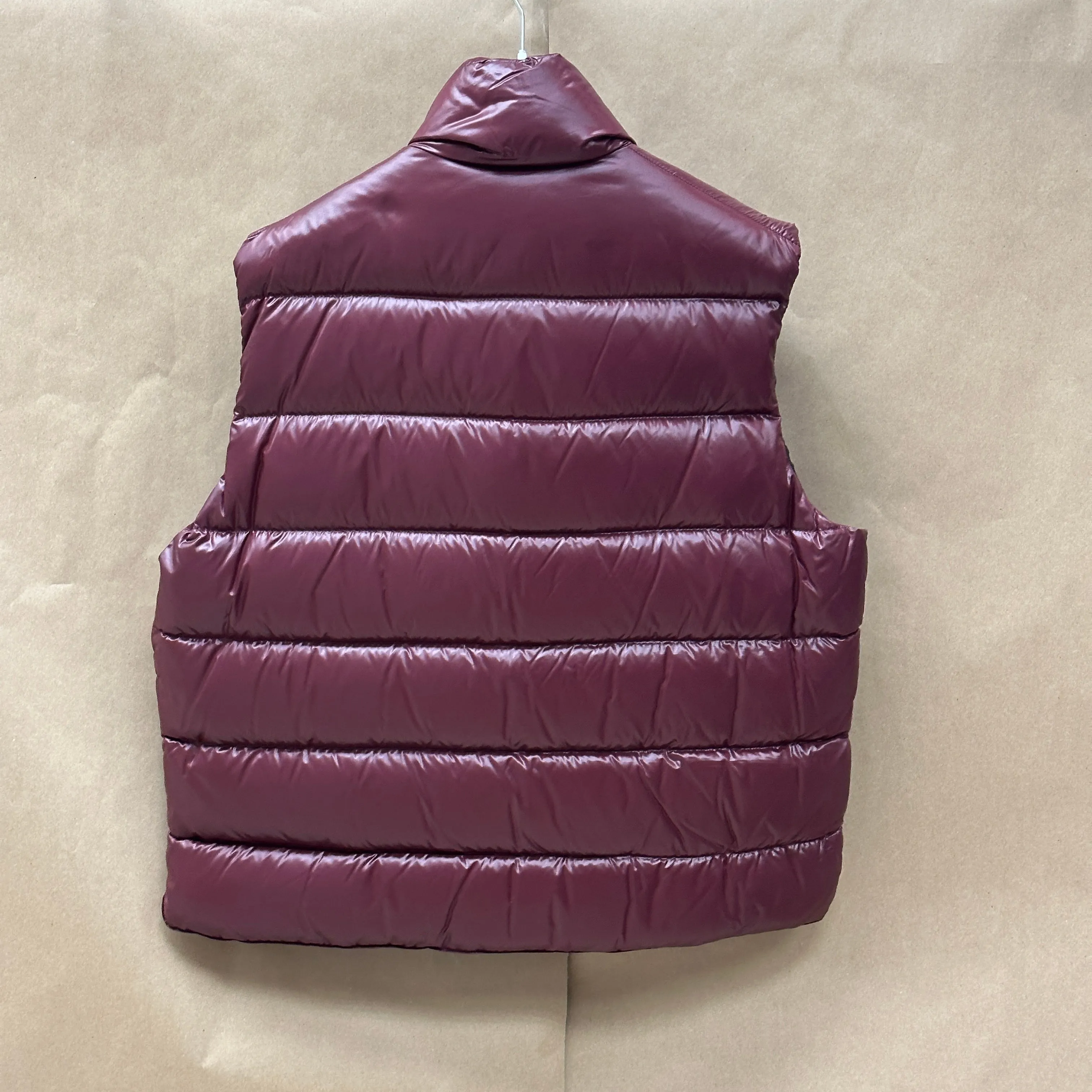 Moncler Ghany Quilted Glossed-Shell Down Vest Maroon - Size 7