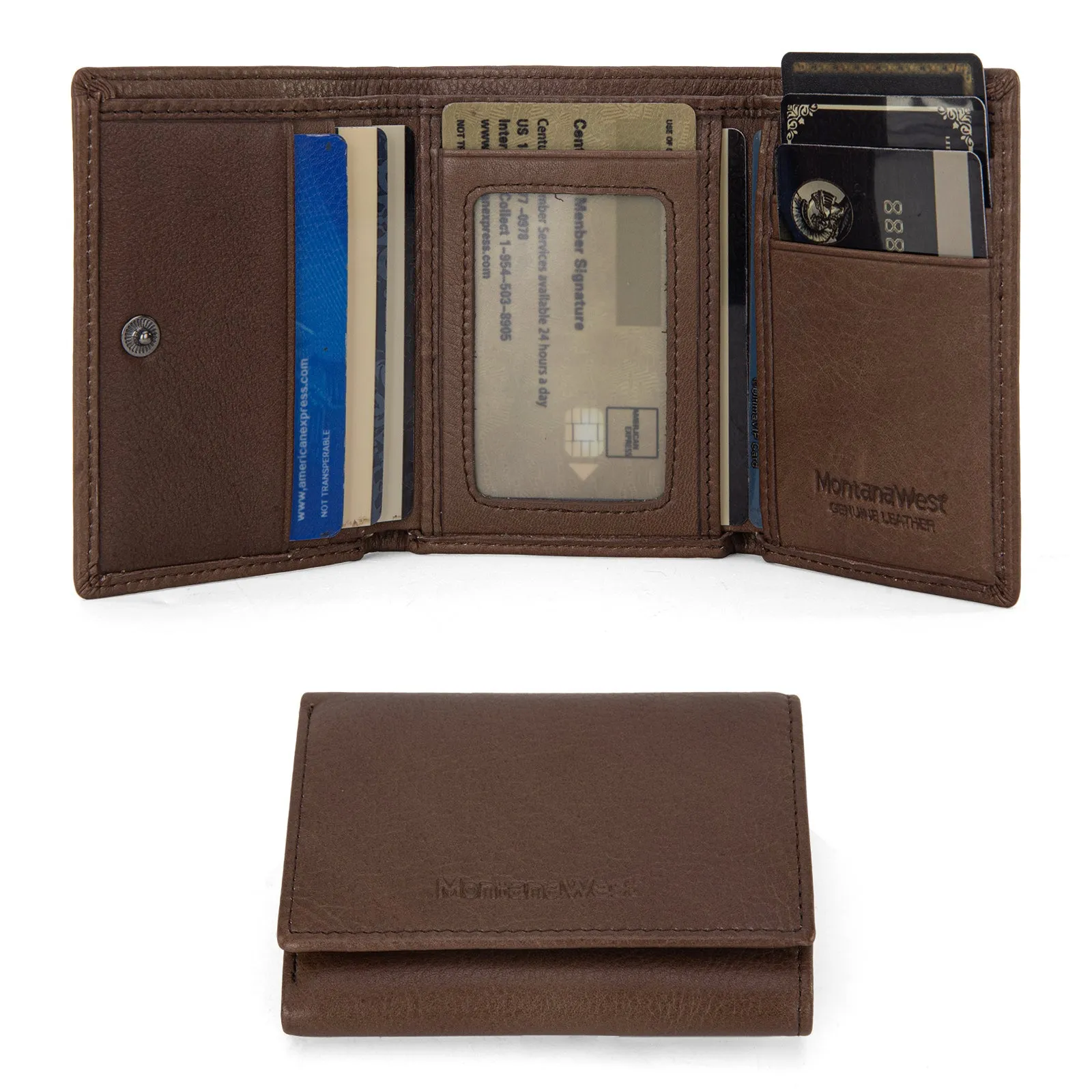 MWS04-W001   Montana West Genuine Leather Tri-Fold  Wallet For Men Woman