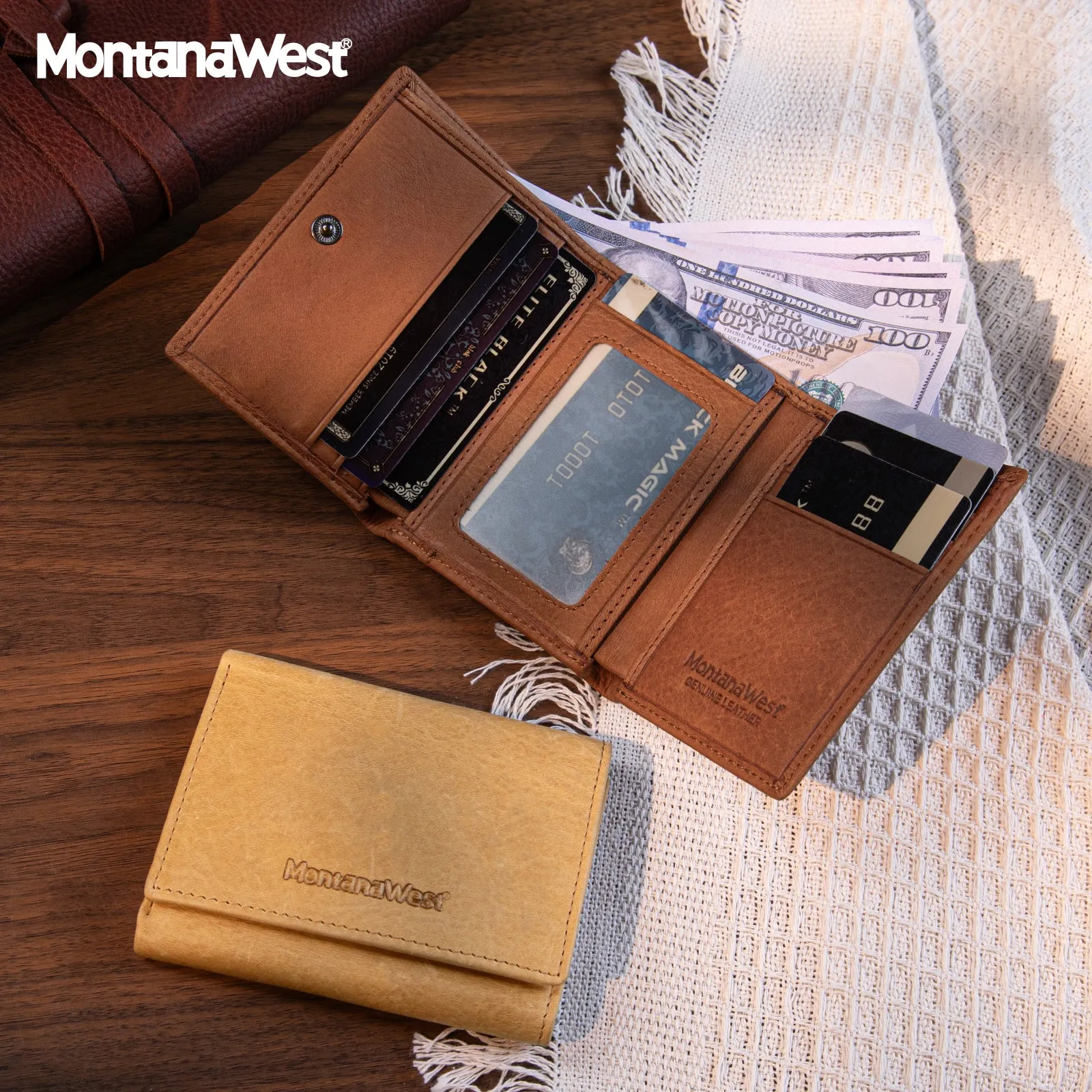 MWS04-W001   Montana West Genuine Leather Tri-Fold  Wallet For Men Woman