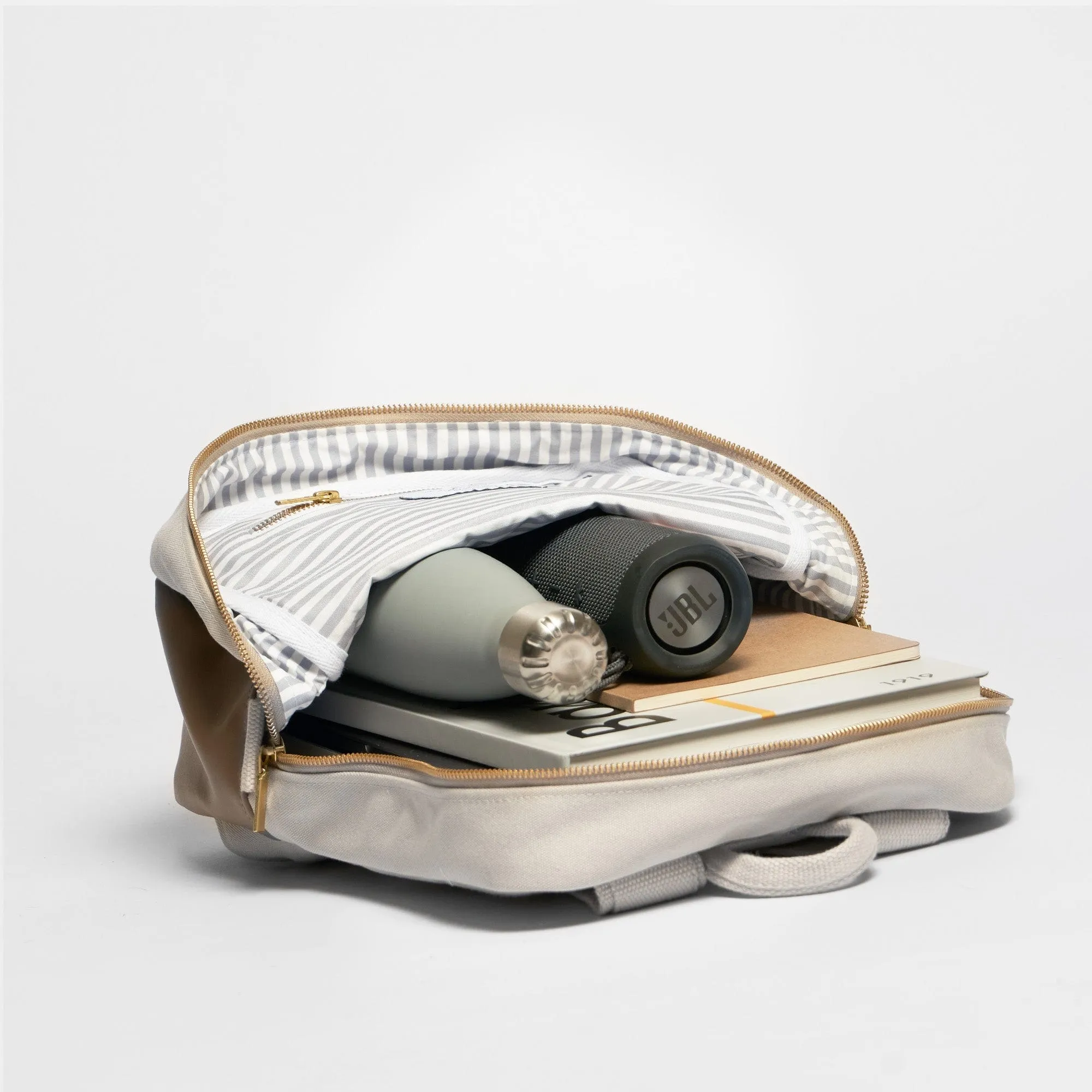 Natural Cotton Canvas Two-Tone Daypack | Sand & Mocha