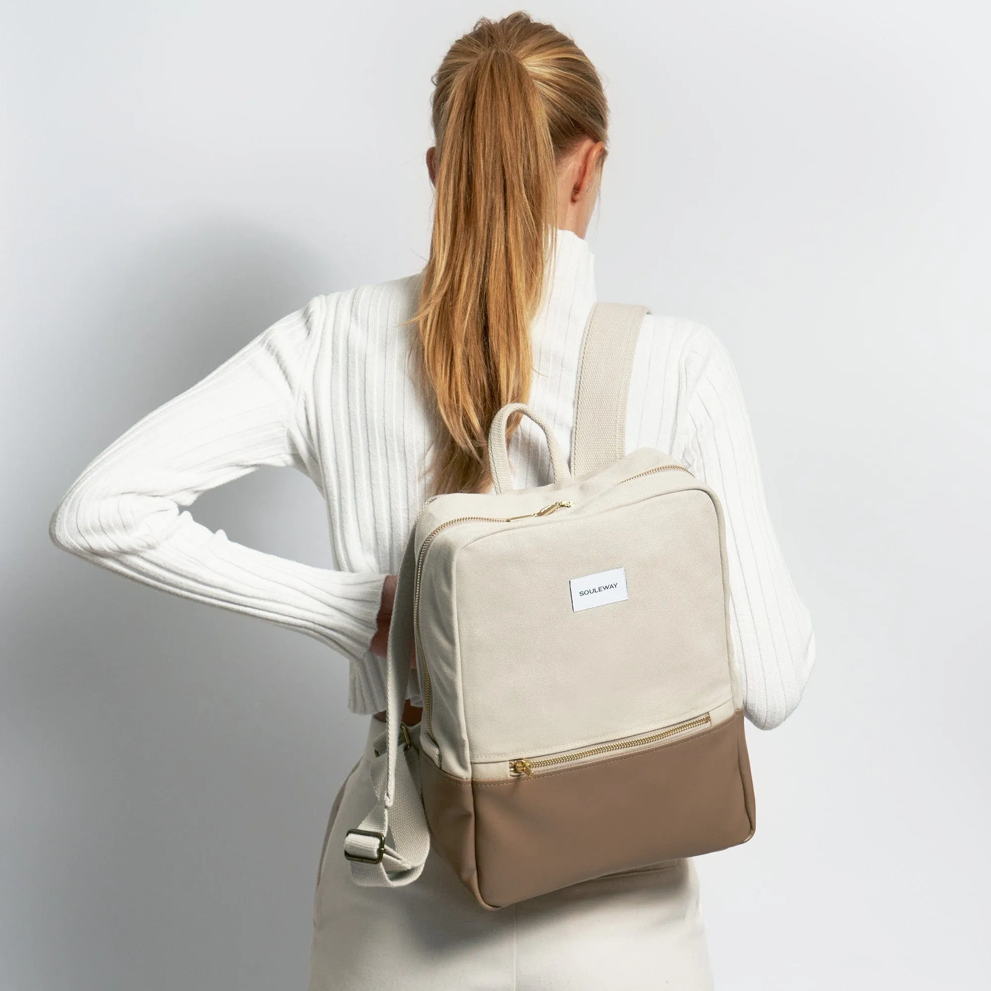 Natural Cotton Canvas Two-Tone Daypack | Sand & Mocha