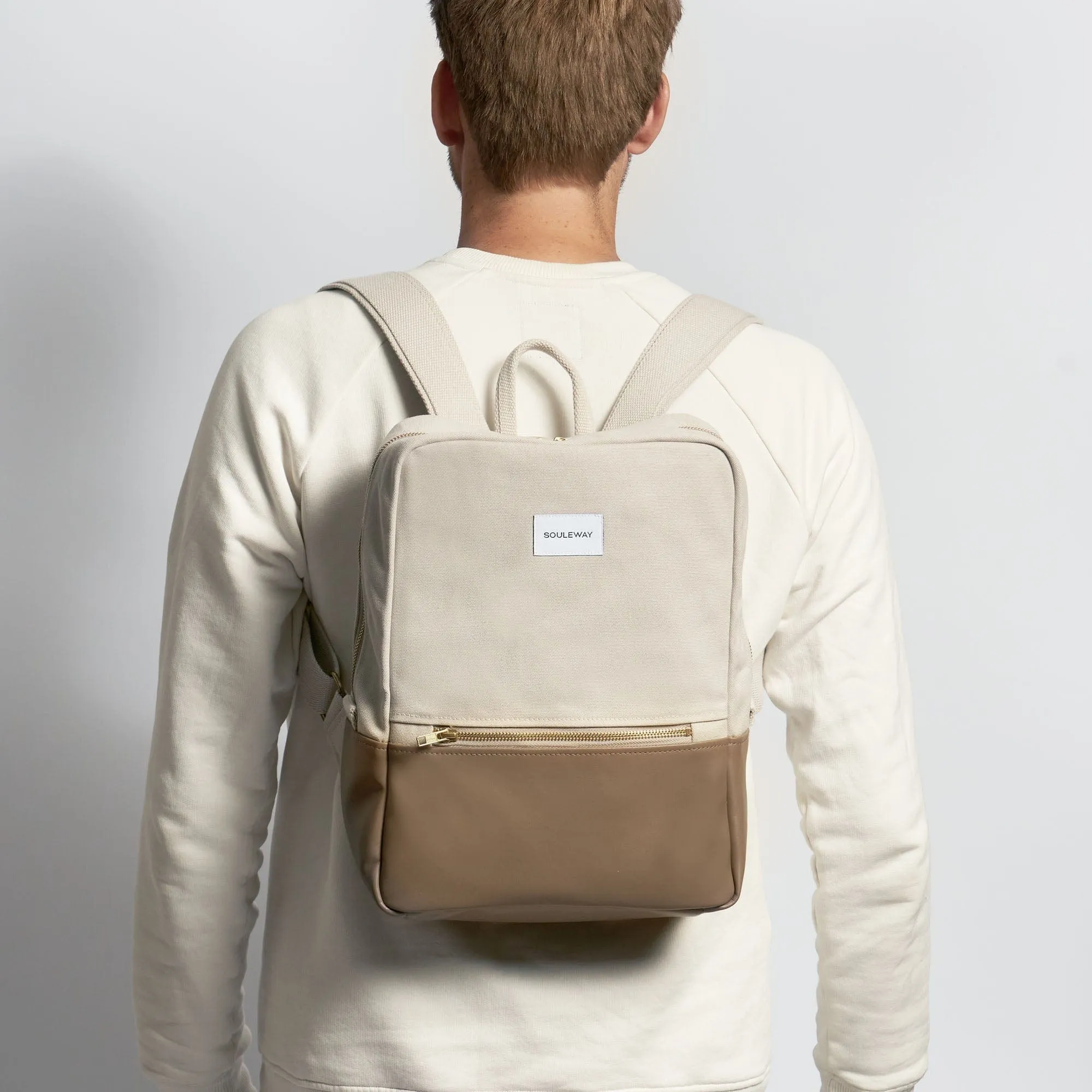Natural Cotton Canvas Two-Tone Daypack | Sand & Mocha