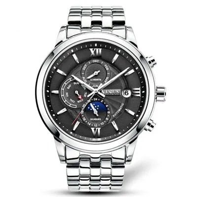 Nesun Luxury Automatic Chrono style Watch with day date month complication. Sapphire crystal