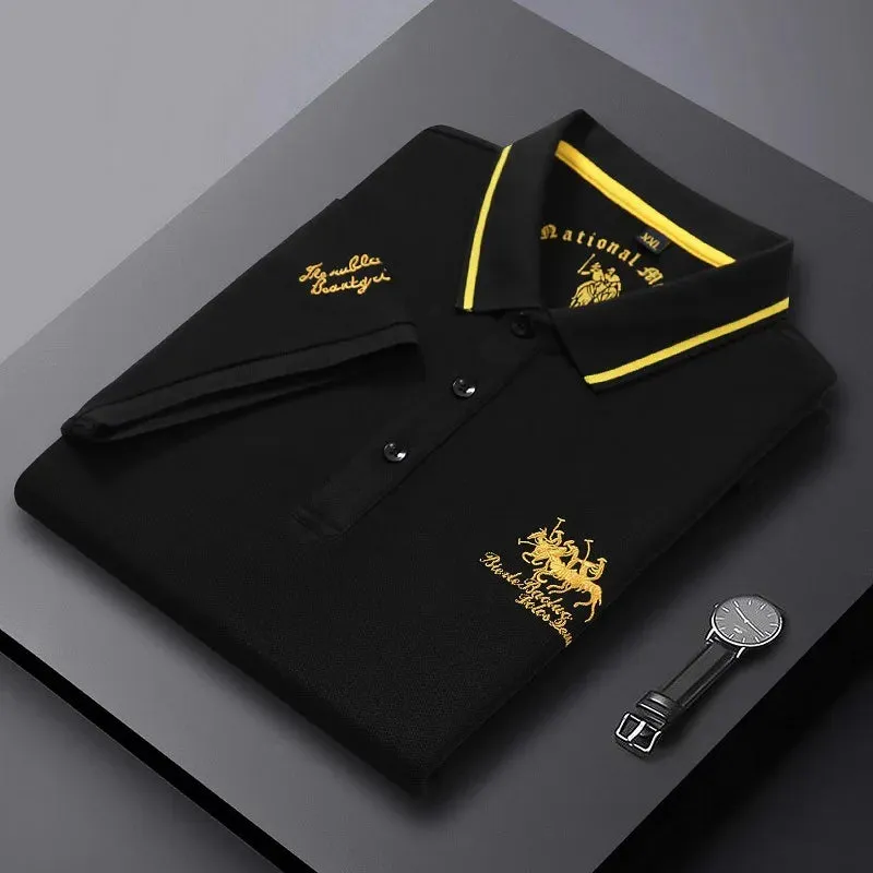 New Summer Korean Embroidered Polo Shirt Men's Luxury Top Casual Lapel Short Sleeve T-shirt Fashion Anti-wrinkle Men T Shirt