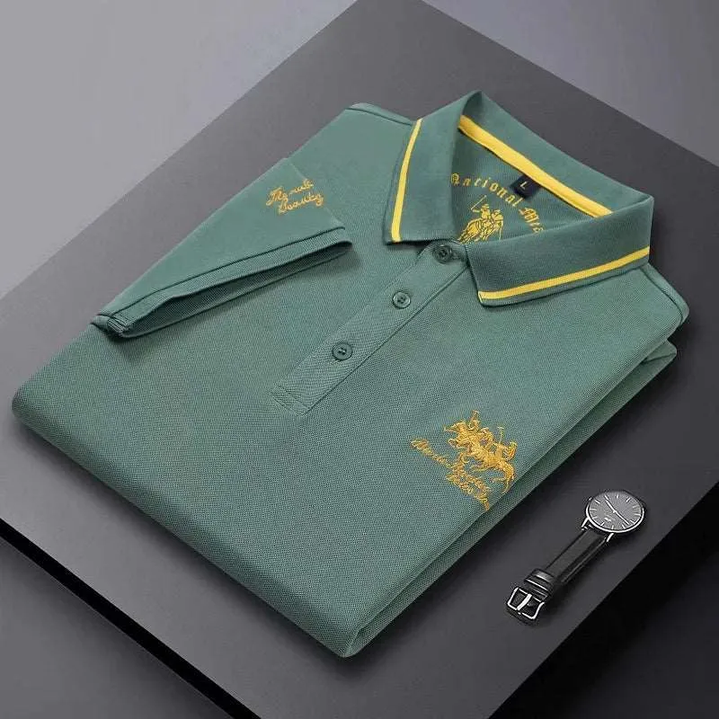 New Summer Korean Embroidered Polo Shirt Men's Luxury Top Casual Lapel Short Sleeve T-shirt Fashion Anti-wrinkle Men T Shirt