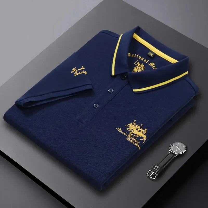 New Summer Korean Embroidered Polo Shirt Men's Luxury Top Casual Lapel Short Sleeve T-shirt Fashion Anti-wrinkle Men T Shirt