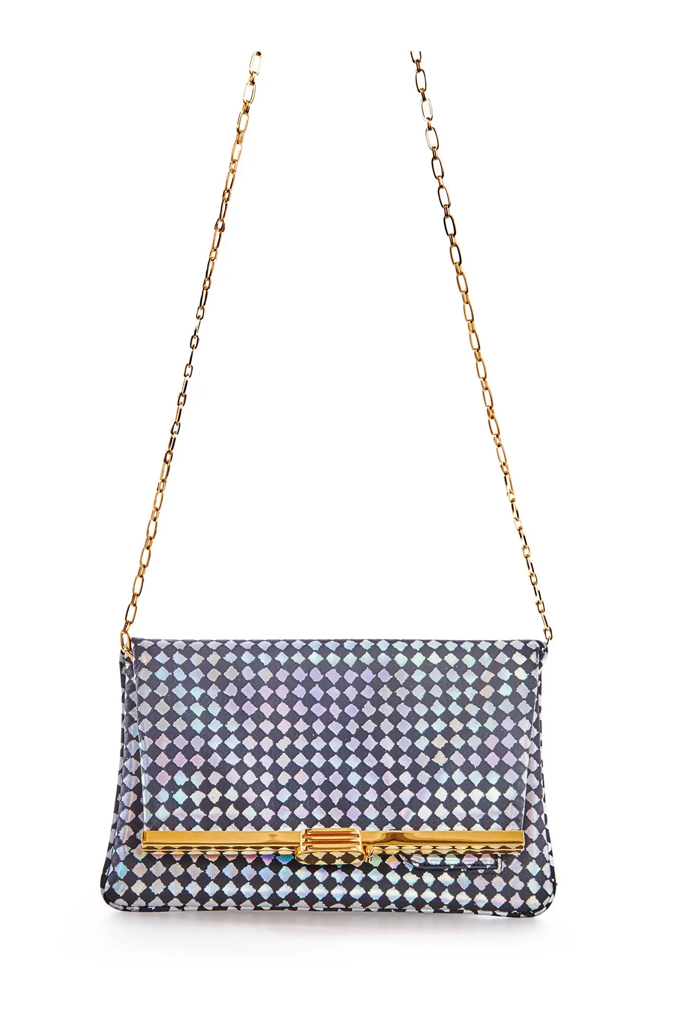 PM Clutch in Area 51 Checkered Holographic Leather