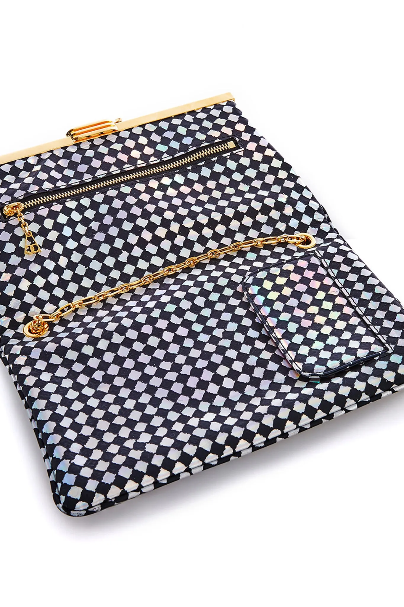PM Clutch in Area 51 Checkered Holographic Leather