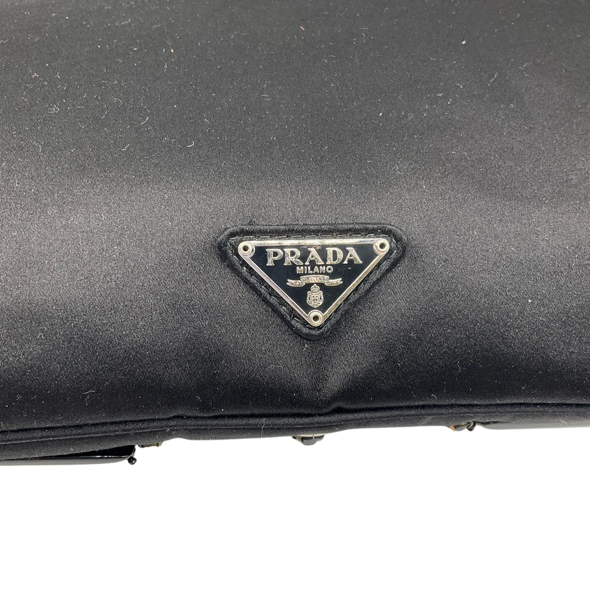 Prada Black Raso Ricamo Embellished Satin Pochette / Clutch