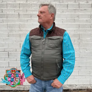 "HOOEY PACKABLE VEST" OLIVE/BROWN