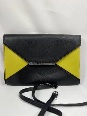 R & J Black￼ Yellow Purse Fold Clutch Shoulder Strap ? Magnet Closure Envelope