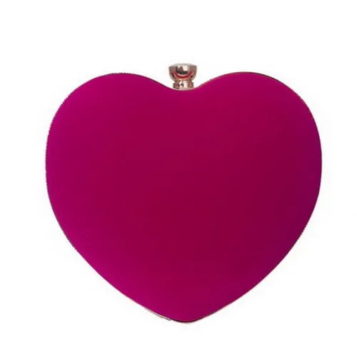 Red Heart Design Women Clutch Small Diamonds Golden Velvet