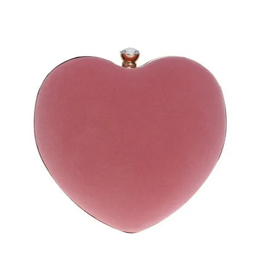 Red Heart Design Women Clutch Small Diamonds Golden Velvet