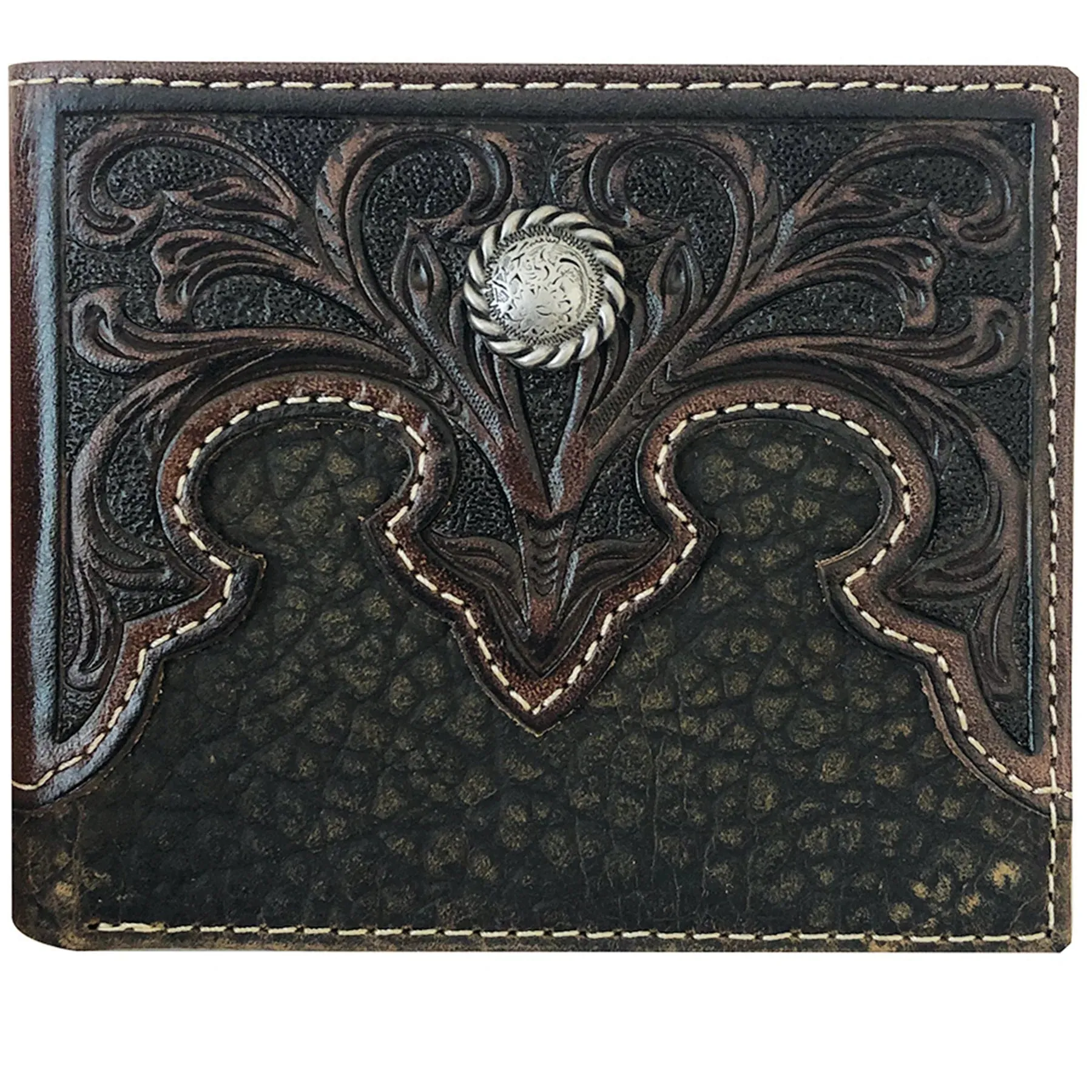 Roper Wallet Bi Fold Tooled Yoke Brown