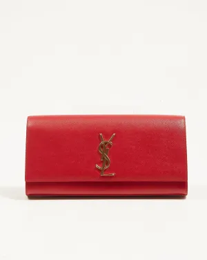 Saint Laurent Red Grained Leather Kate Monogram Clutch
