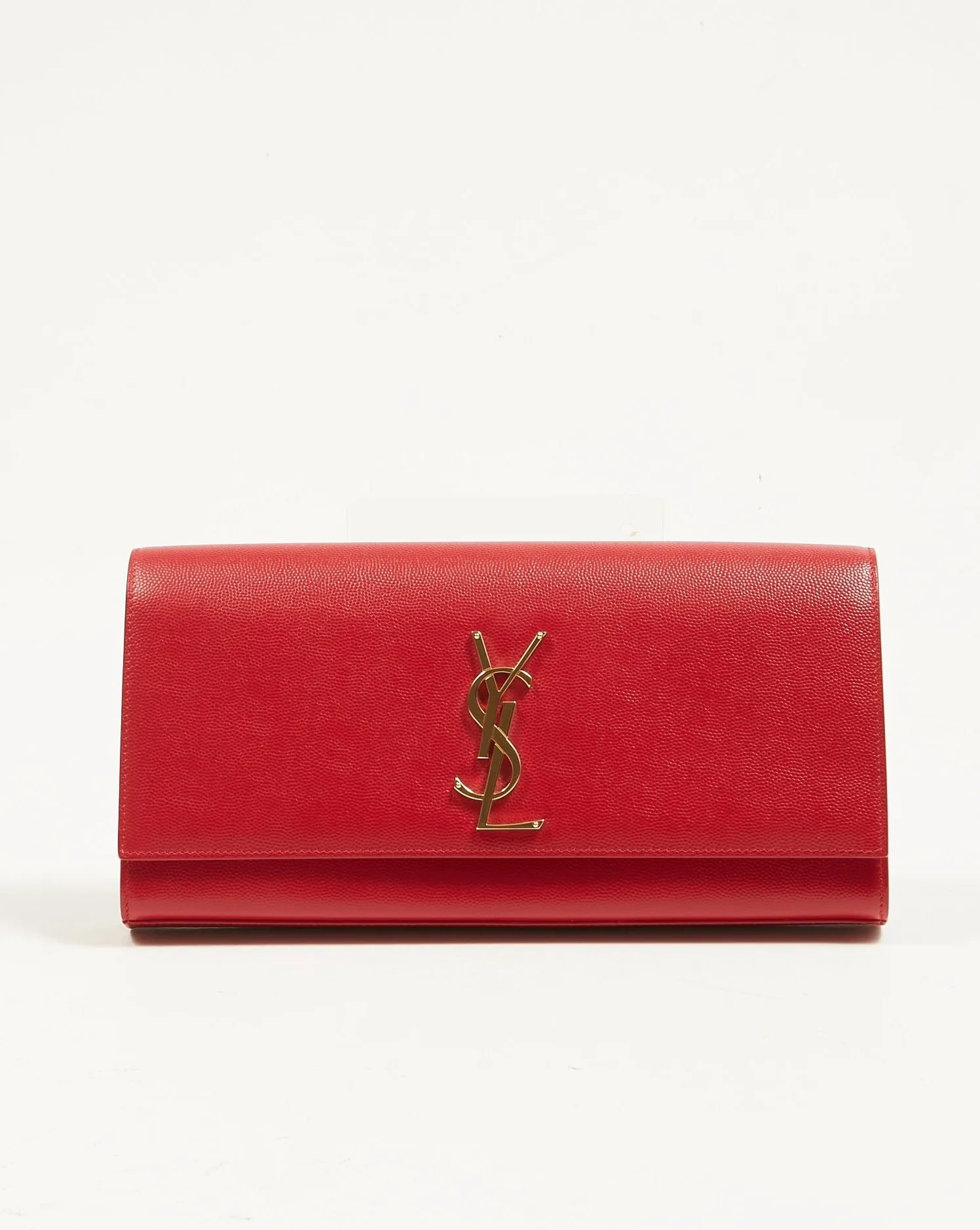 Saint Laurent Red Grained Leather Kate Monogram Clutch