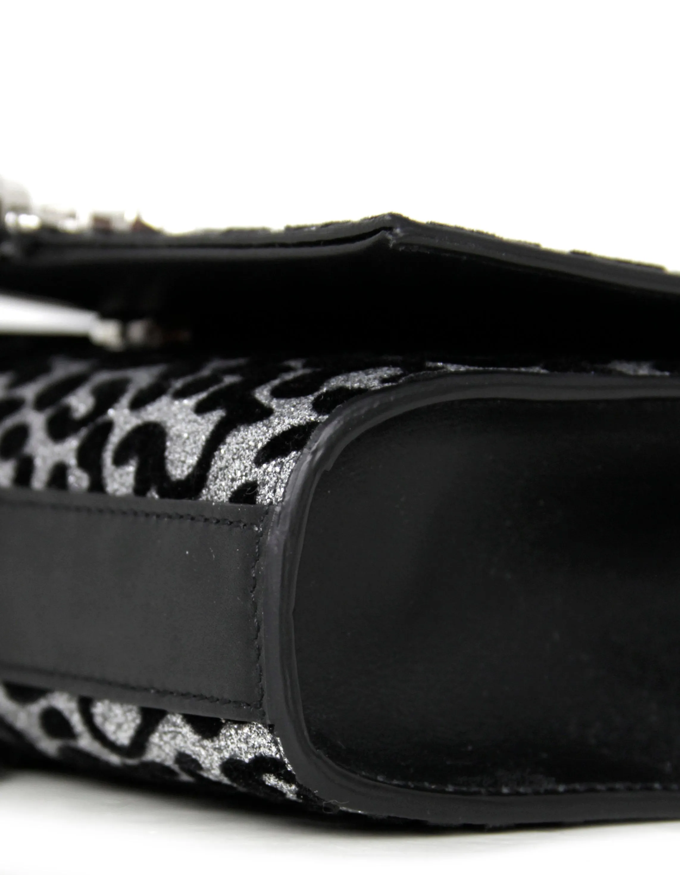 Saint Laurent Silver/Black Glitter Leopard Small Monogram Kate Crossbody