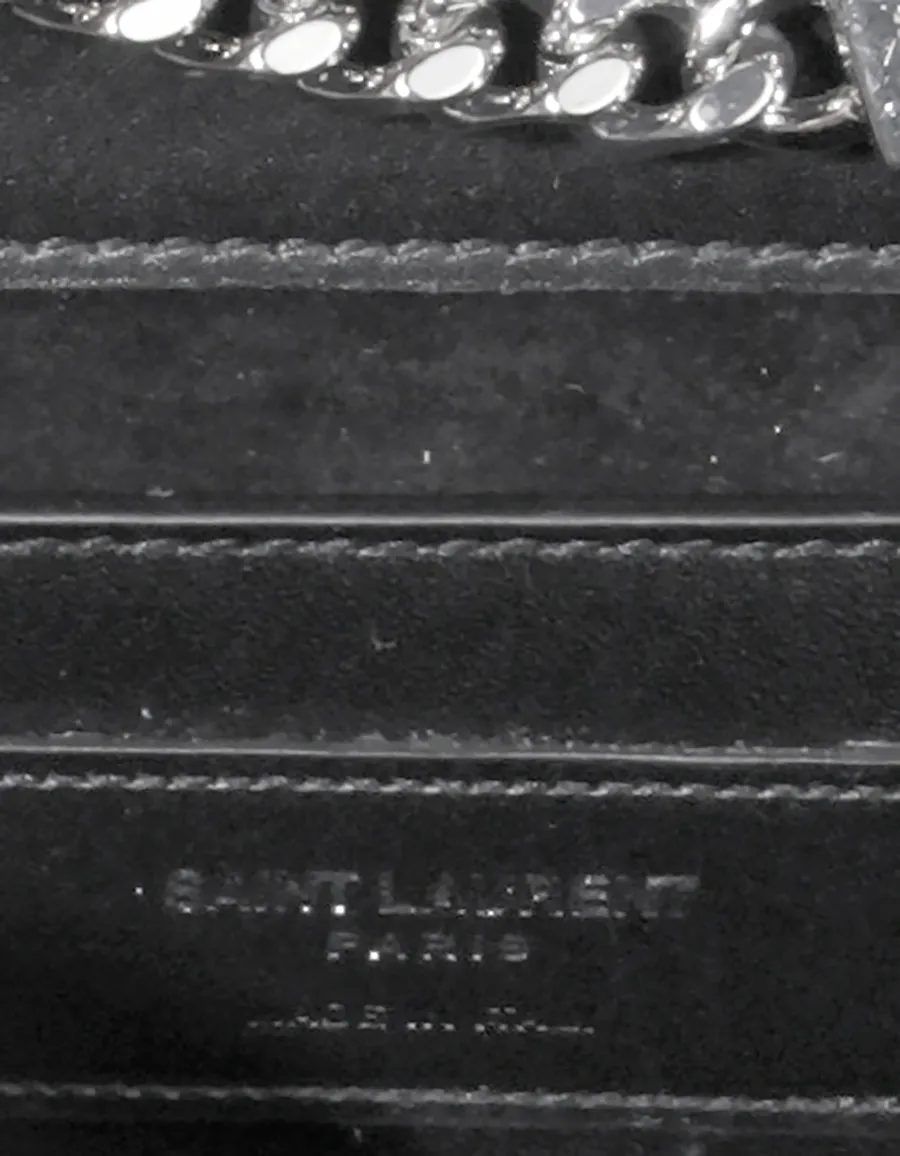 Saint Laurent Silver/Black Glitter Leopard Small Monogram Kate Crossbody
