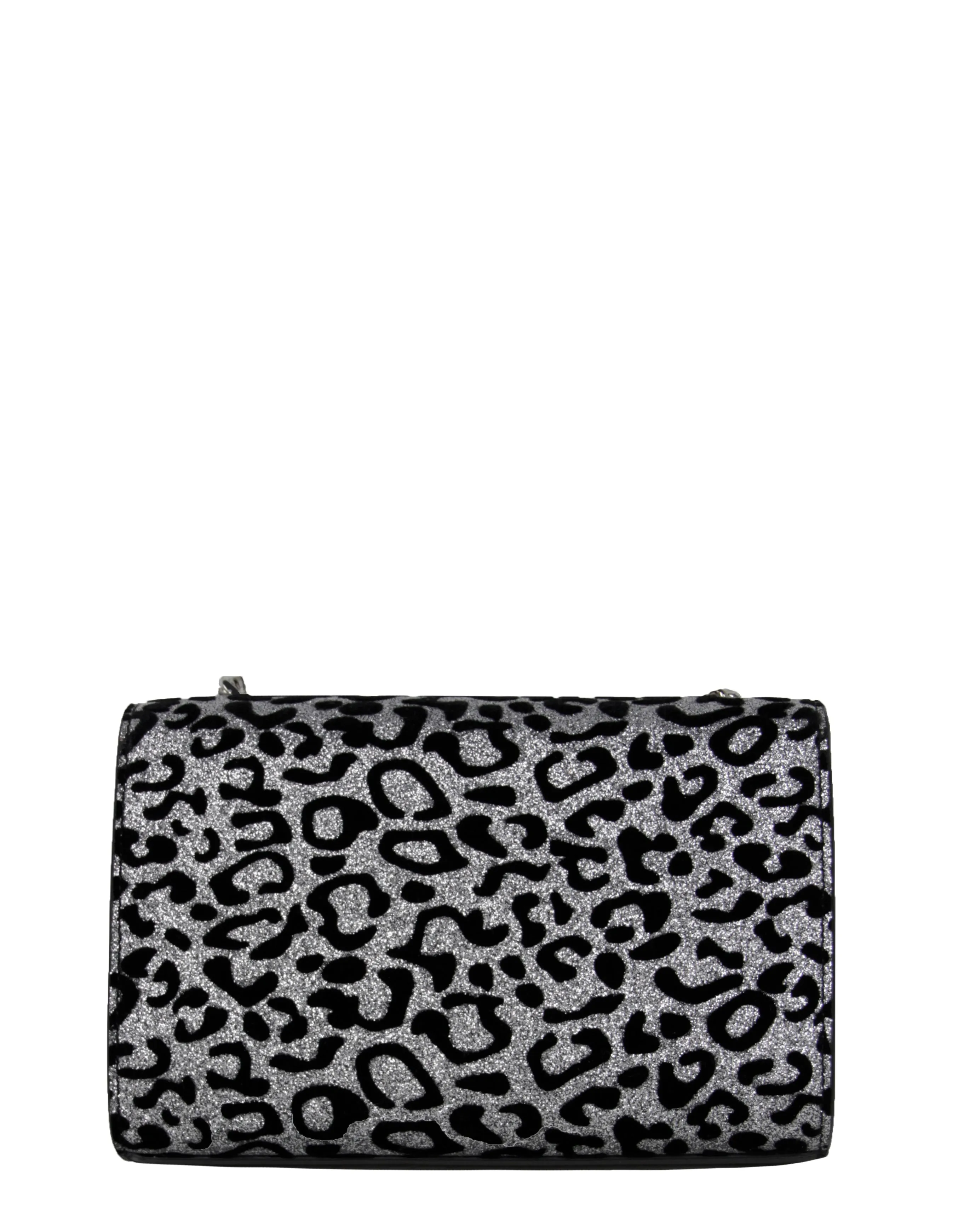 Saint Laurent Silver/Black Glitter Leopard Small Monogram Kate Crossbody