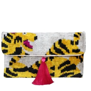 Silk Velvet Ikat Clutch - Tiger