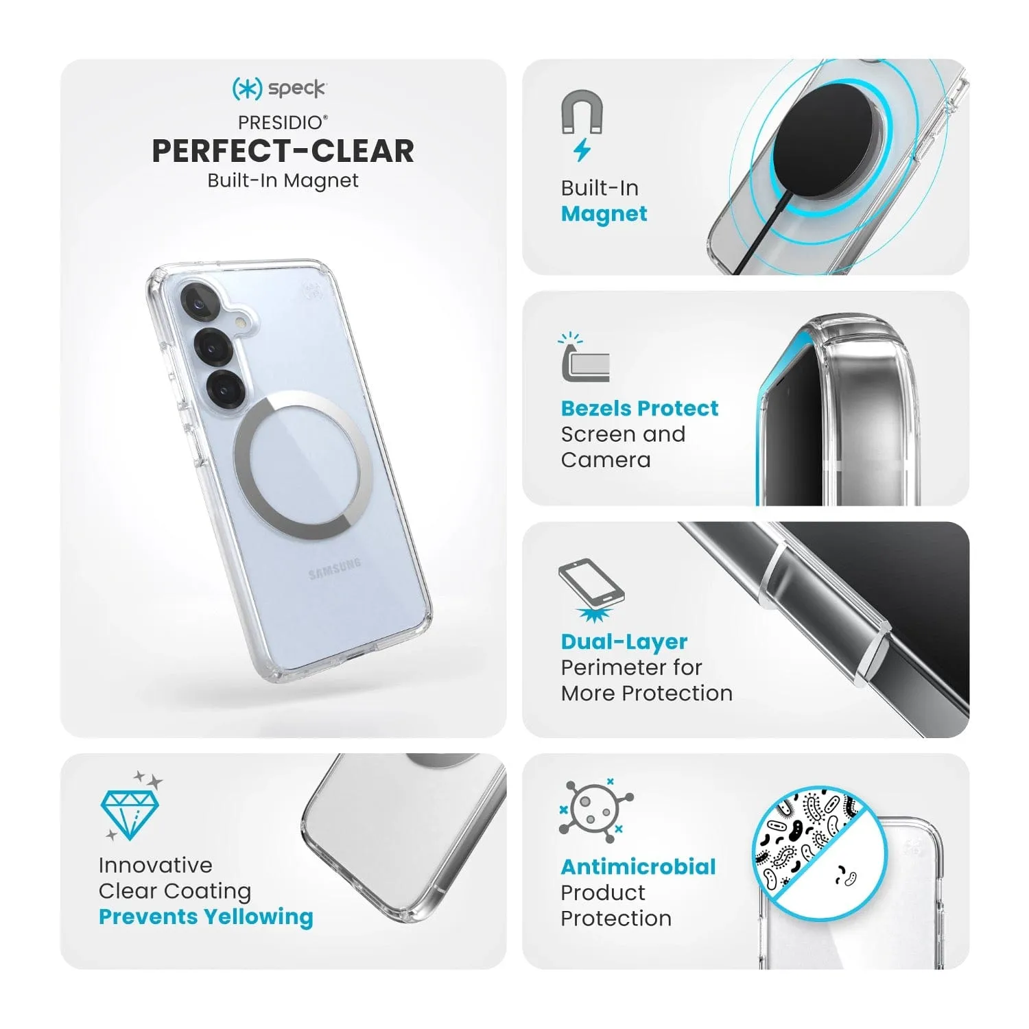Speck Presidio Perfect Clear Magnet Case for Samsung Galaxy S25 – Clear & Chrome