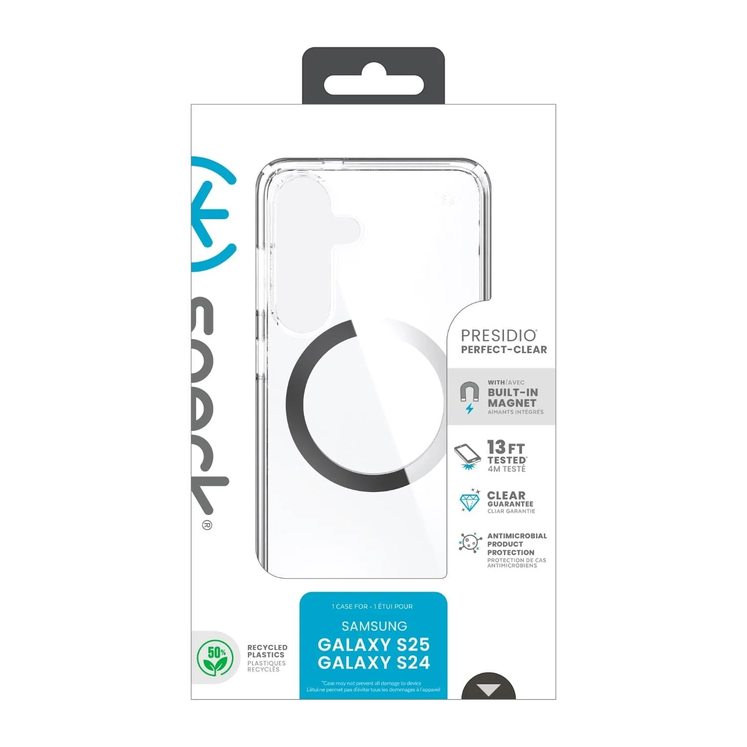 Speck Presidio Perfect Clear Magnet Case for Samsung Galaxy S25 – Clear & Chrome