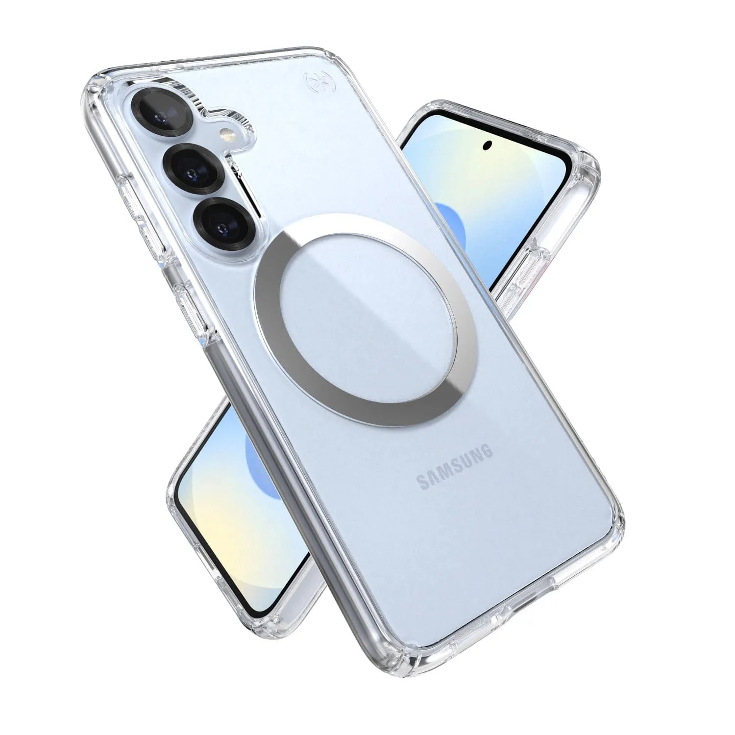 Speck Presidio Perfect Clear Magnet Case for Samsung Galaxy S25 – Clear & Chrome