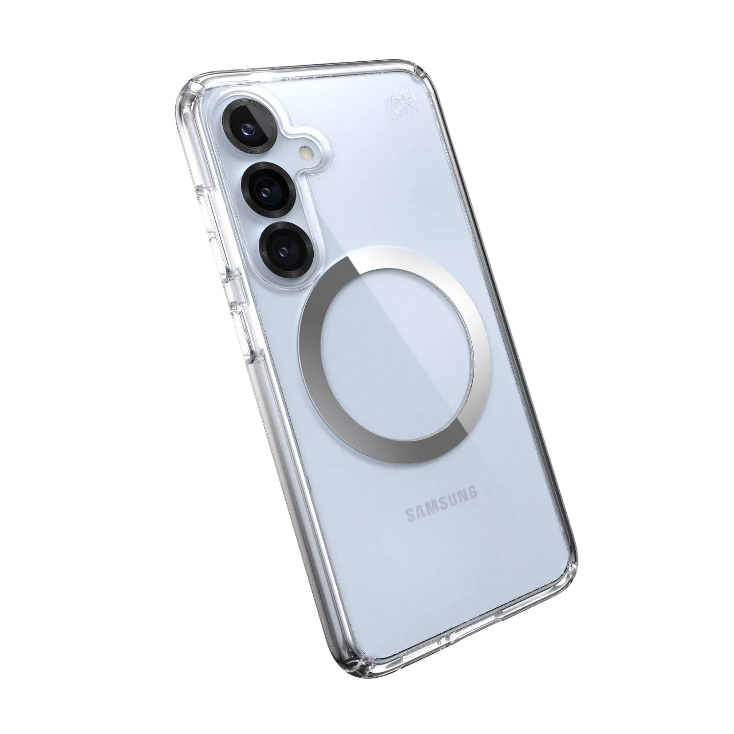Speck Presidio Perfect Clear Magnet Case for Samsung Galaxy S25 – Clear & Chrome